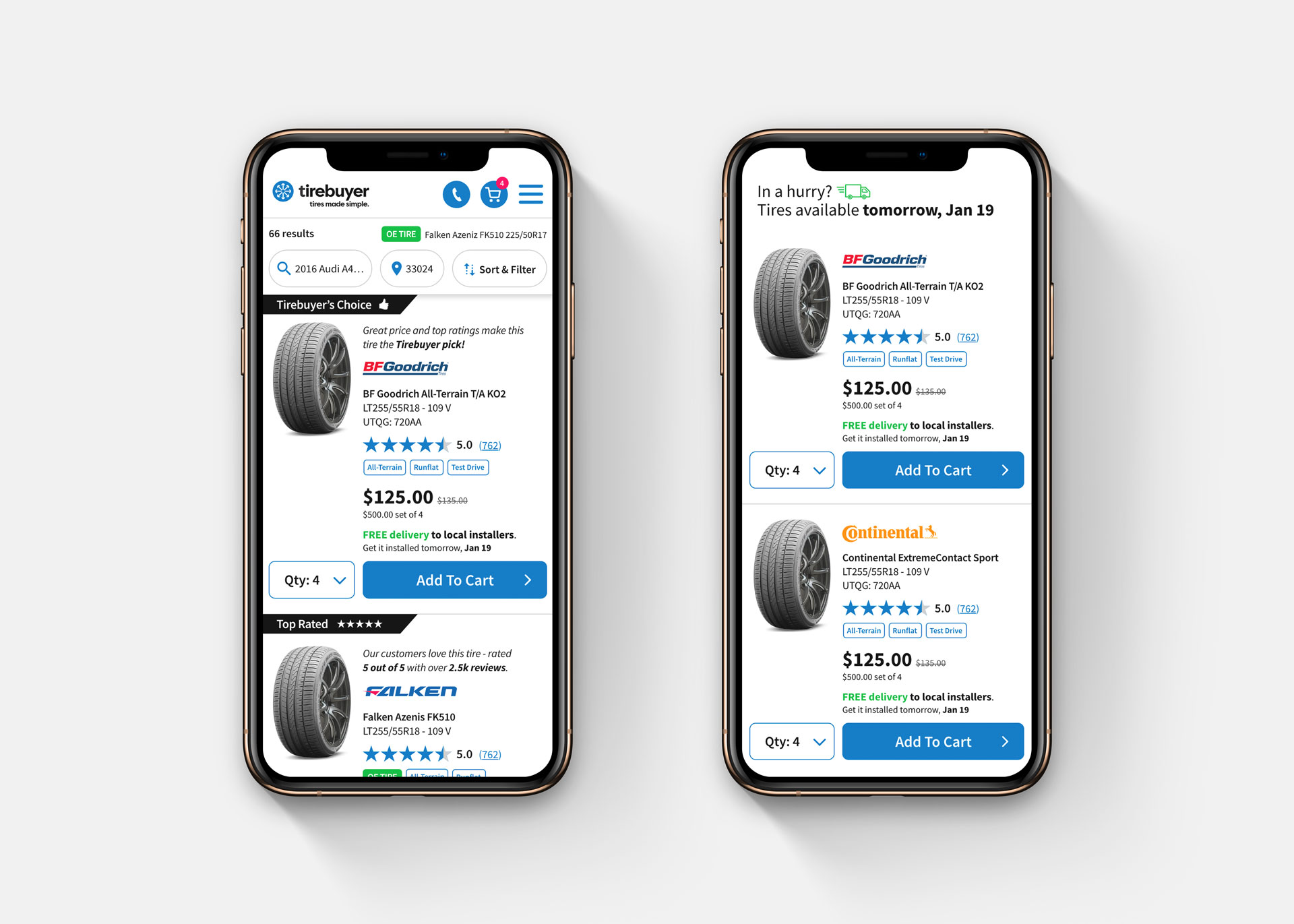 Product search results mockup on iPhone